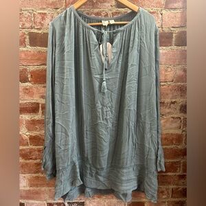 Roxy Women's Blue Under The Moon Bell Sleeve Swimsuit Cover Up Dress Small New